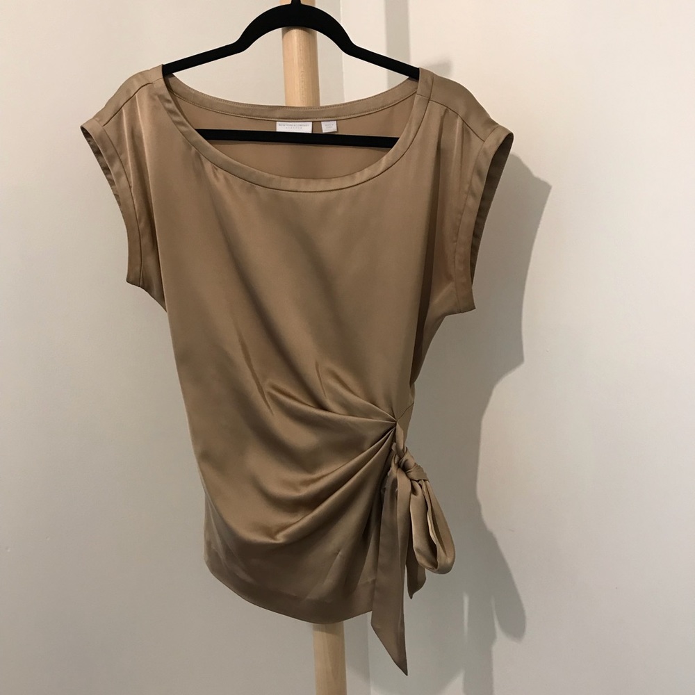 New York & Company Stretch Charmeuse Top with Tie